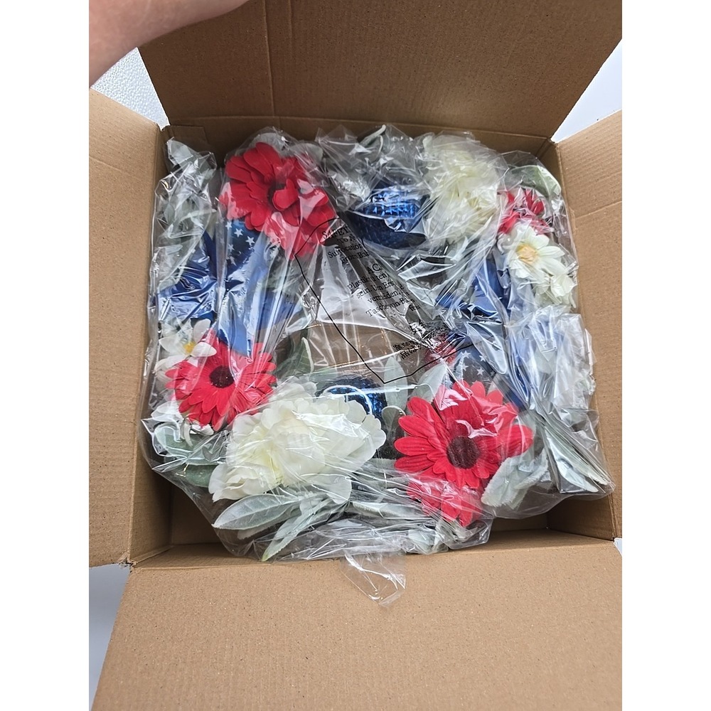 12" Summer 4th Of July Red White Blue‎ Wreath Lights  Patriotic Independence Day